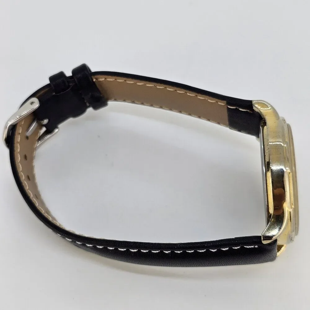 Timex‎ Men's Watch 35MM Gold Dial New Black White Leather Bands New Battery